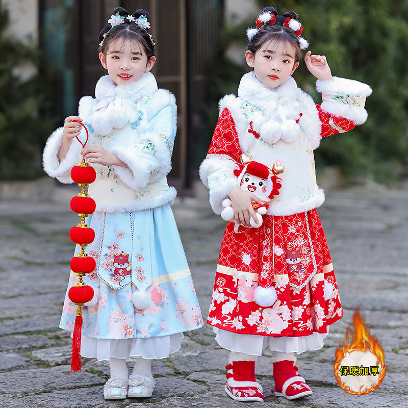 中国风新款女童唐装汉服 秋冬款儿童套装过年礼服拜年服套装