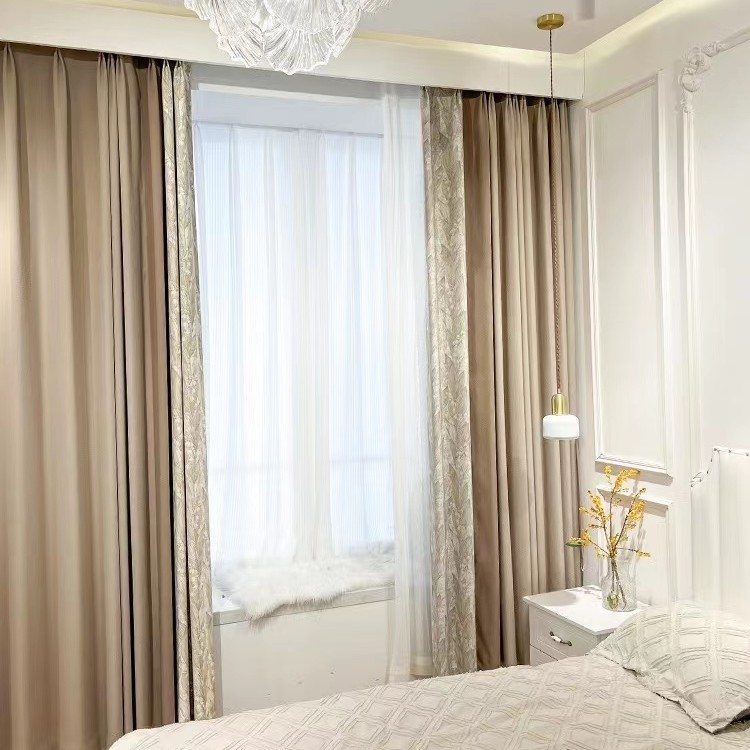 网红铃兰花卧室客厅拼接现代法式印花雪尼尔窗帘