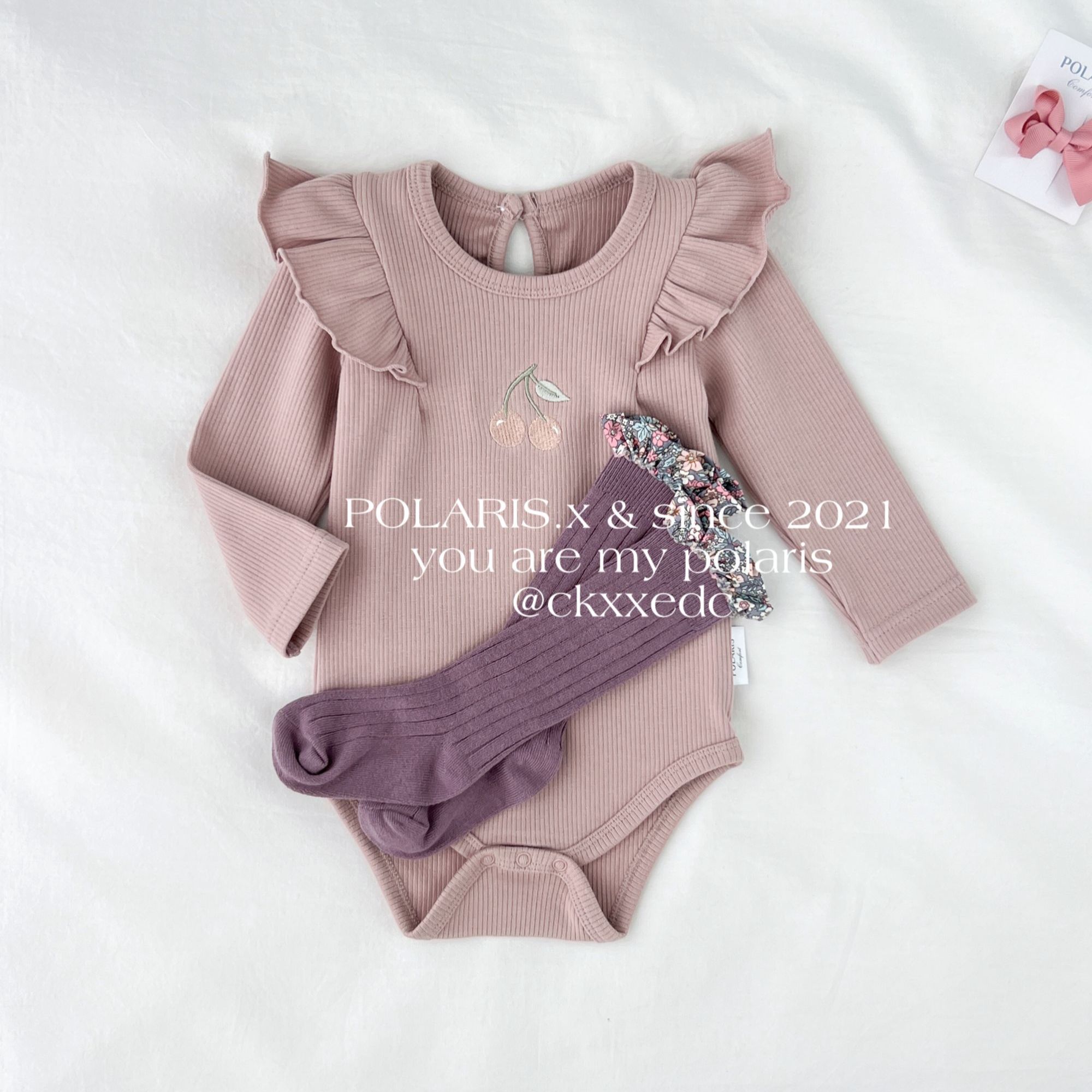 飞袖樱桃|北欧小众女宝连体婴儿新生儿长袖飞袖A类包屁衣韩版哈衣