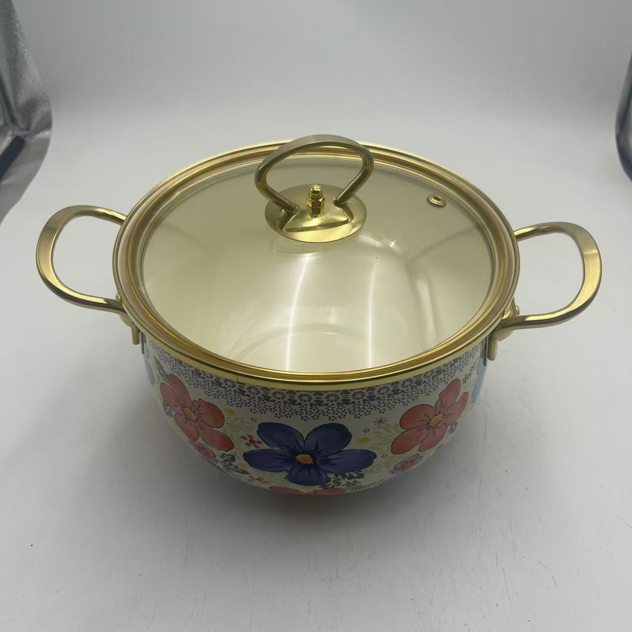 20cm盛夏搪瓷珐琅锅汤锅金边玻璃盖汤锅搪瓷锅