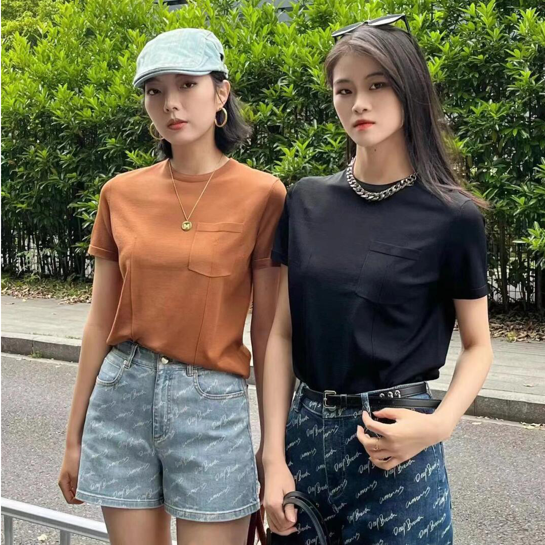 衣依阿家5399730简约休闲时尚圆领冰丝纯色短袖针织T恤衫