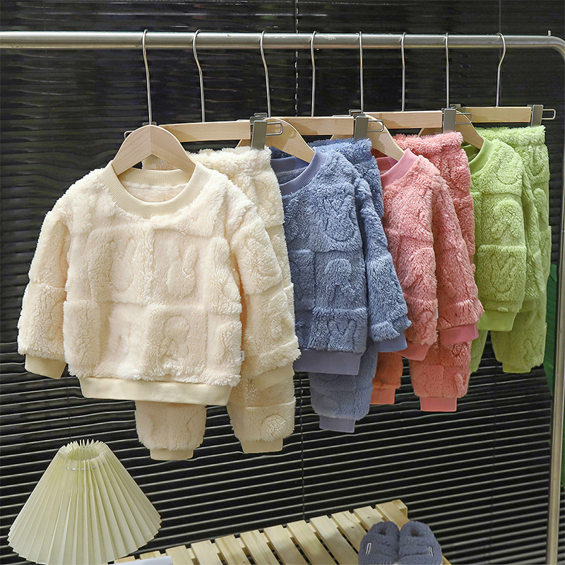 冬季中大童加绒睡衣套装儿童秋冬新款婴儿加厚家居服宝宝宝冬睡衣