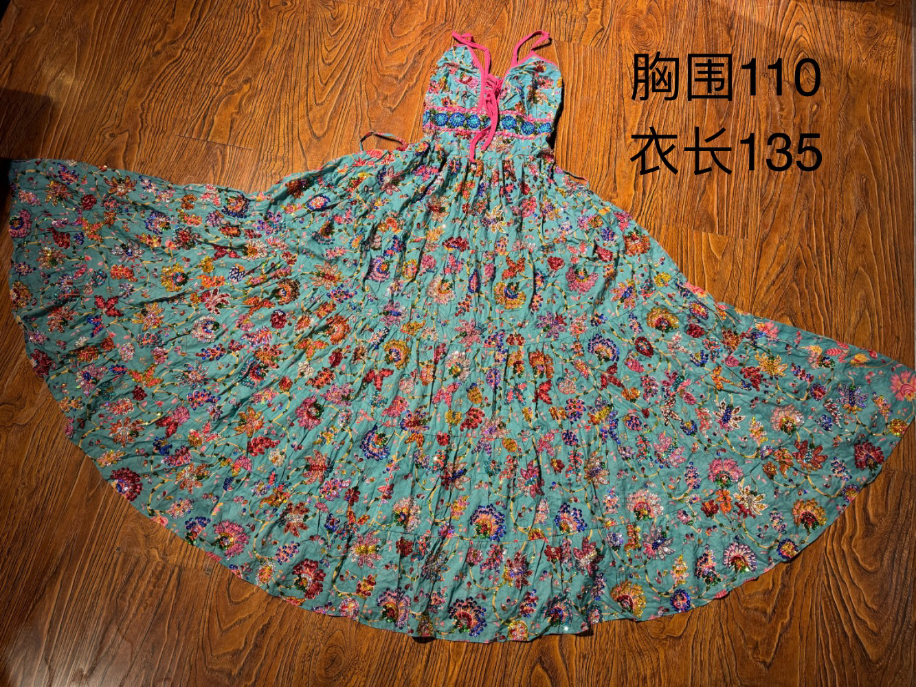 泰国手工制作绣珠大摆女装夏款度假风吊带连衣裙