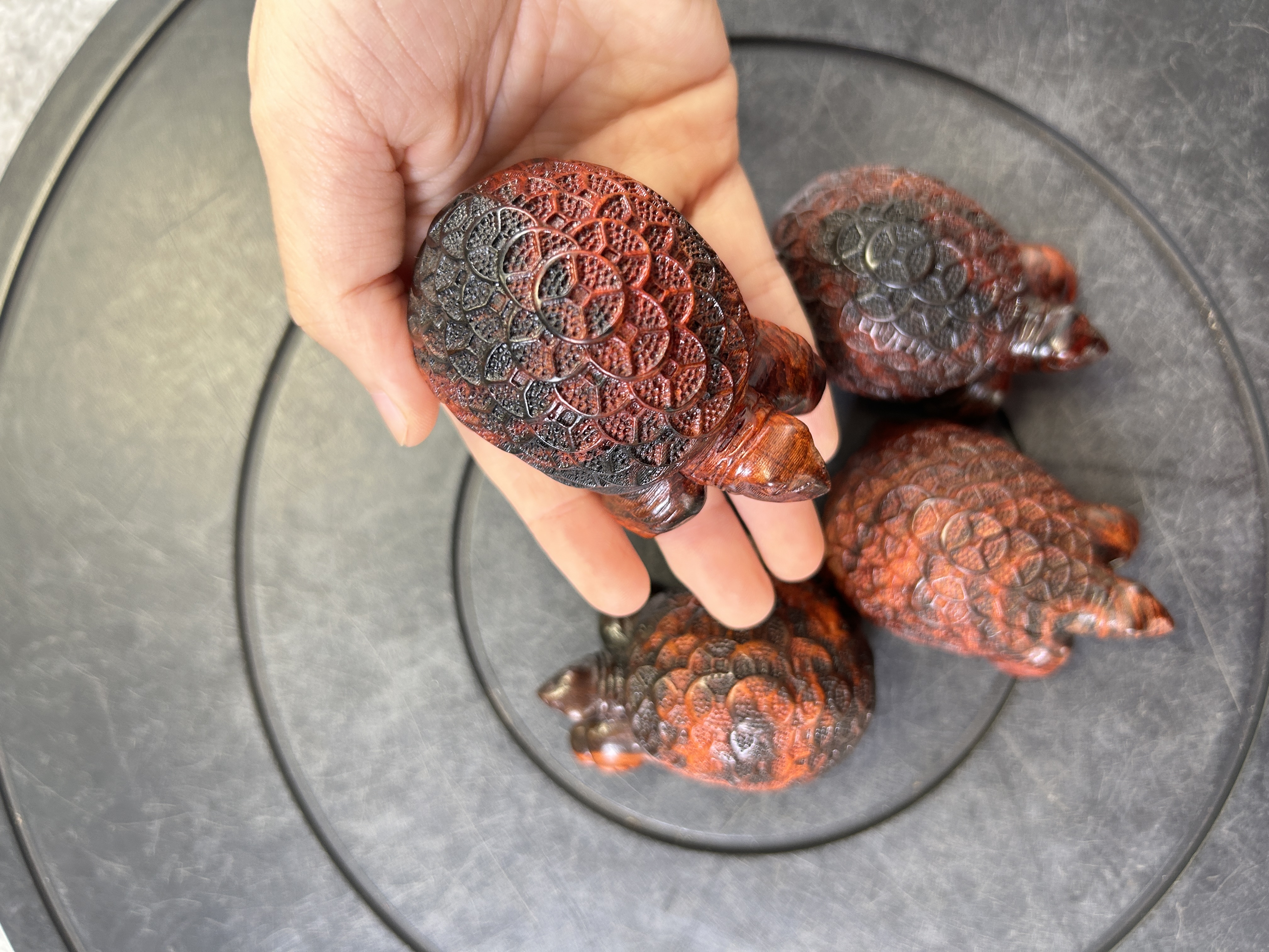 大红酸枝 掌上手把件龙龟7cm实心木质盘玩物件