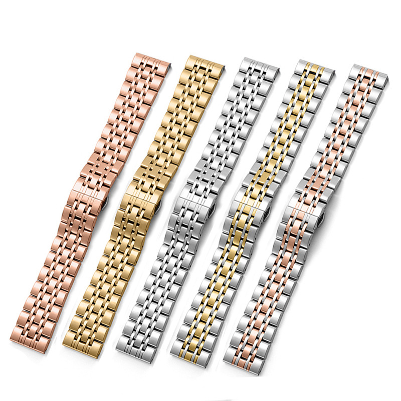 适用苹果applewatch七珠不锈钢实心蝴蝶扣钢带iwatch智能手表表带