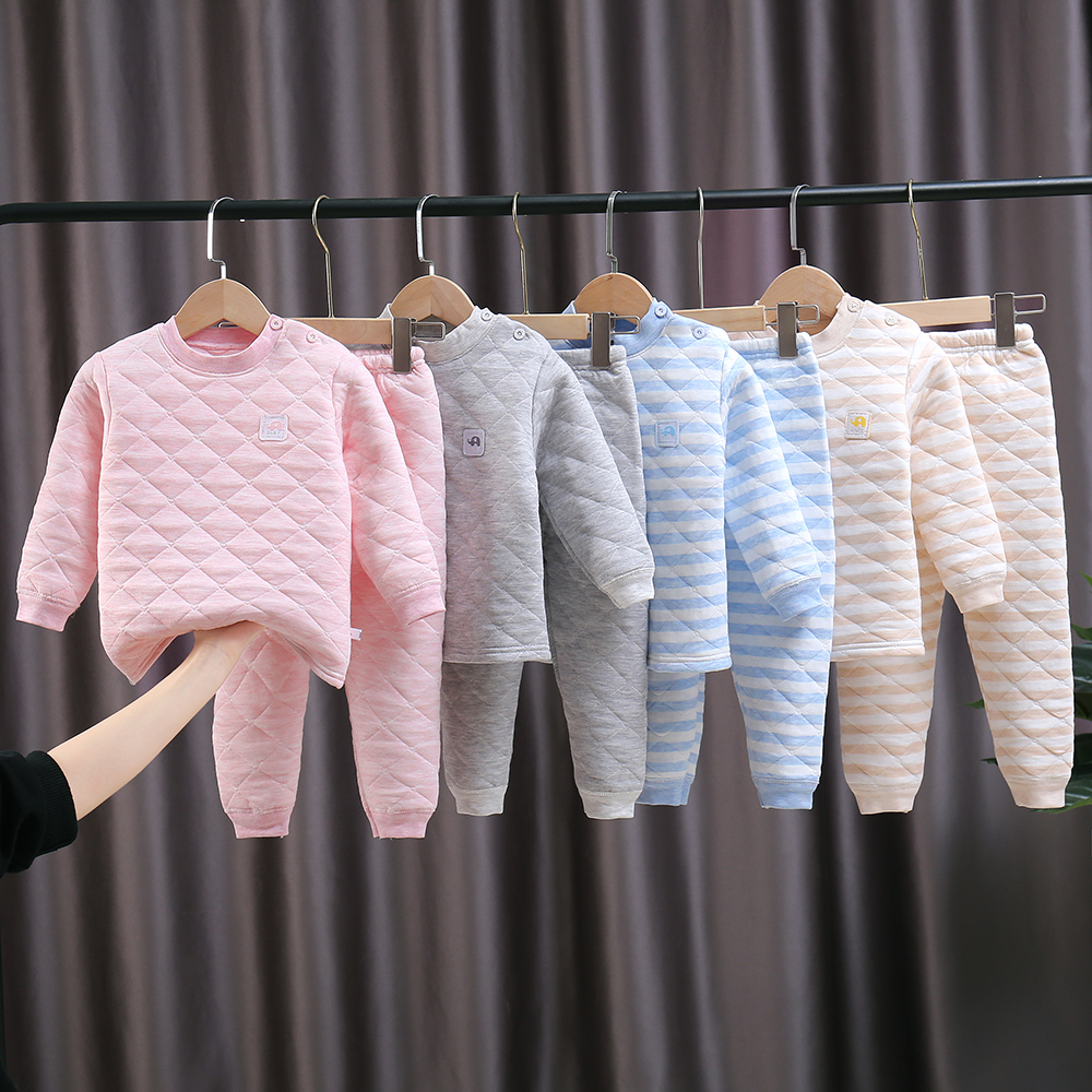 儿童三层纯棉保暖套装男童女童夹棉内衣裤加厚加棉童装家居服睡衣