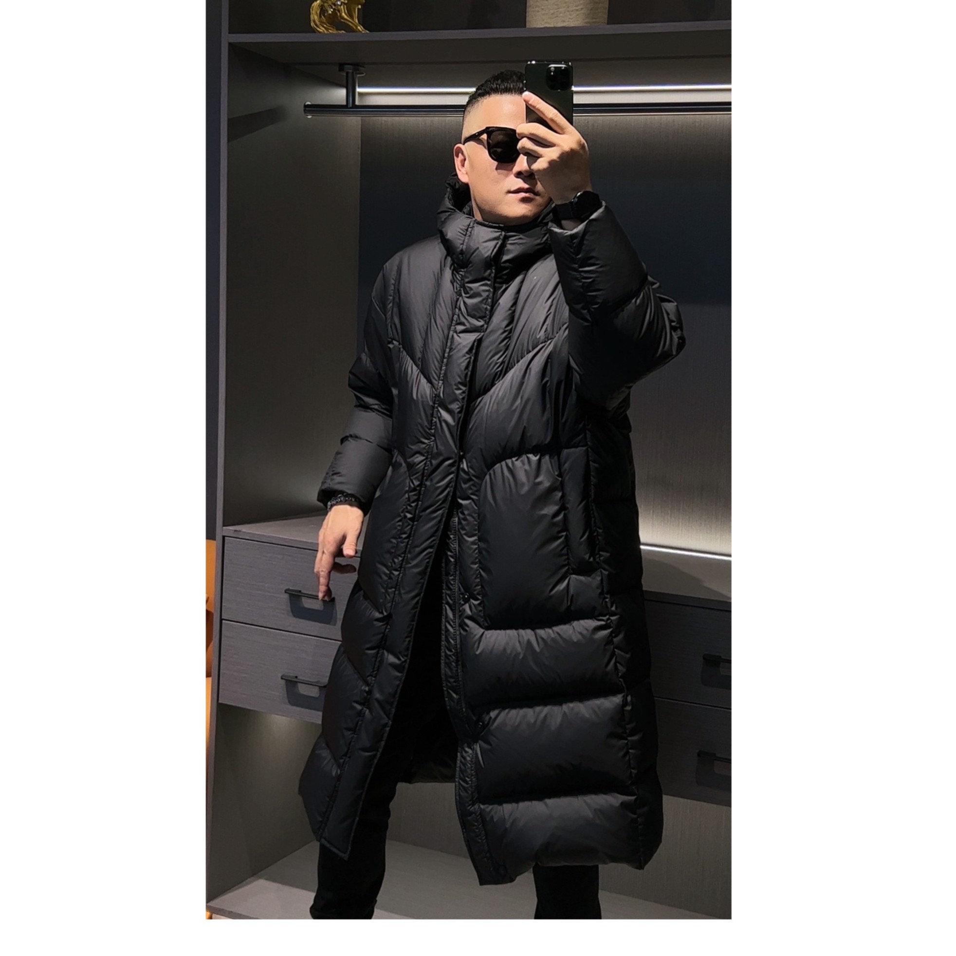 冬连帽鹅绒服男士长款时尚休闲黑色宽松过膝保暖潮牌加厚冬季外套