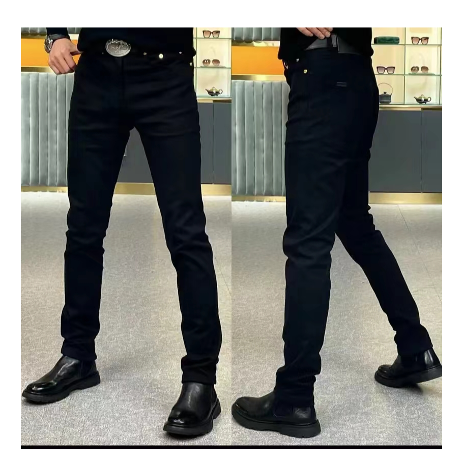 秋冬纯黑24K纽扣不掉色欧货小脚休闲裤男加厚时尚潮流男士牛仔裤