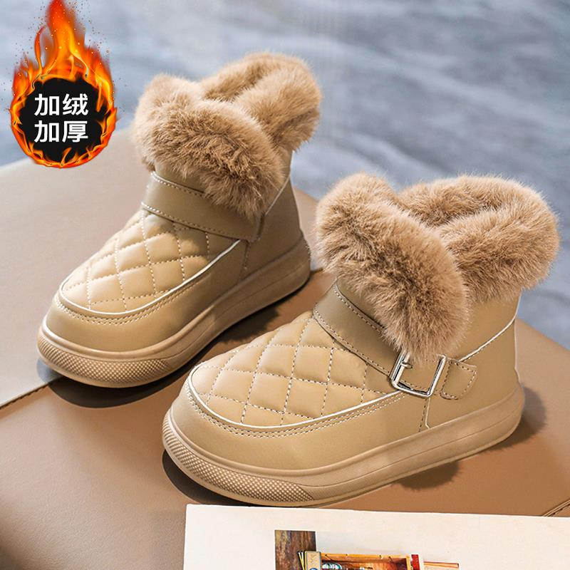 巴布豆雪地靴2023冬季新款儿童加绒保暖东北大棉靴中大童防水潮棉