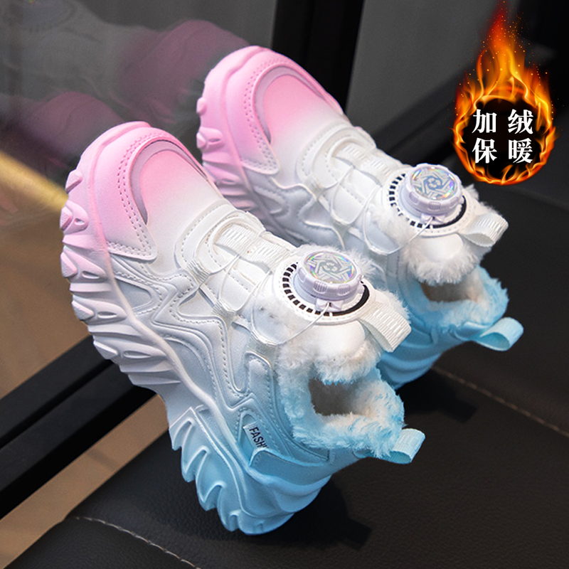 品牌童鞋女童棉鞋冬季新款皮面防水运动小白鞋大童加绒保暖老爹