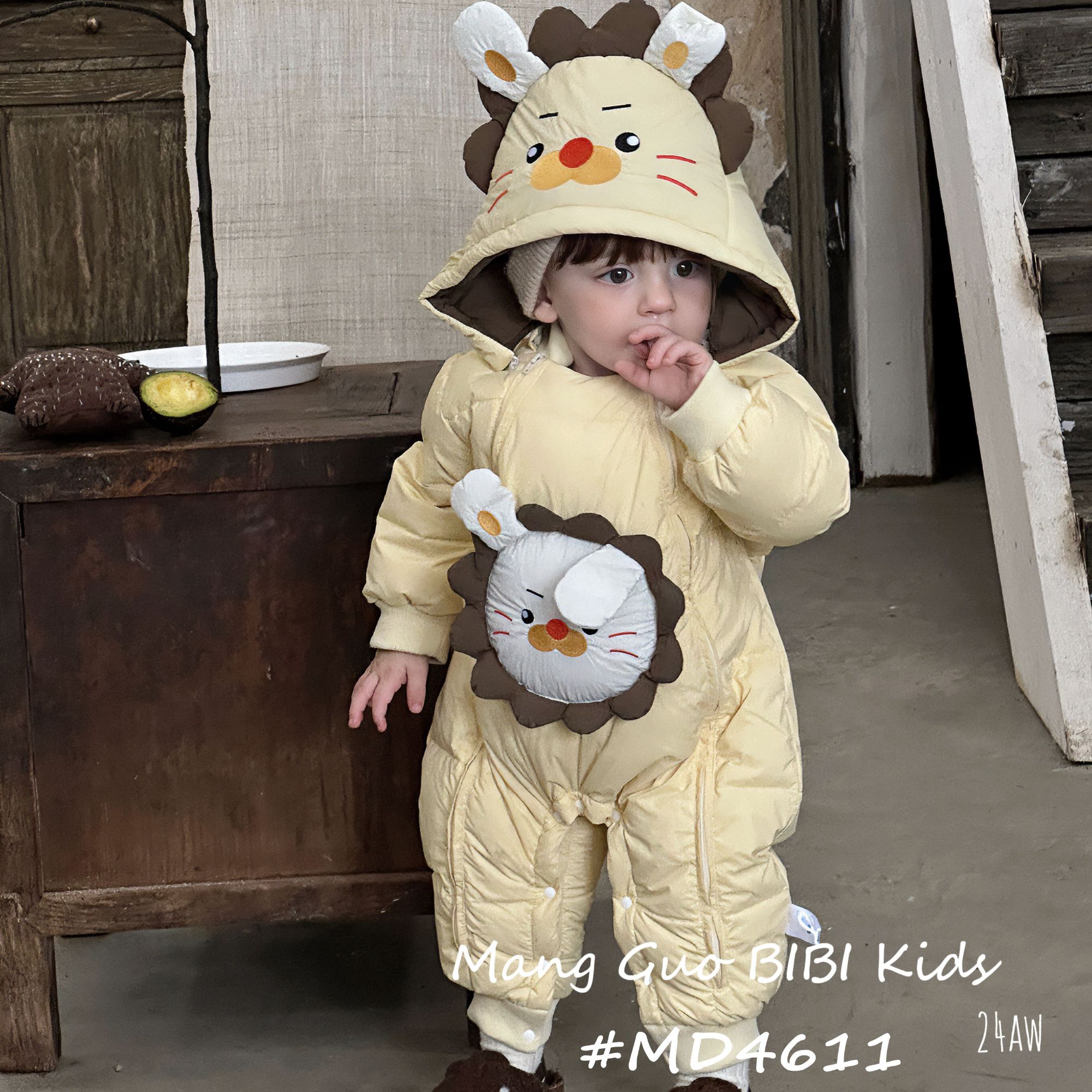 零下卡通婴儿宝宝连帽婴幼儿加厚保暖冬季萌狮双拉链羽绒服4613
