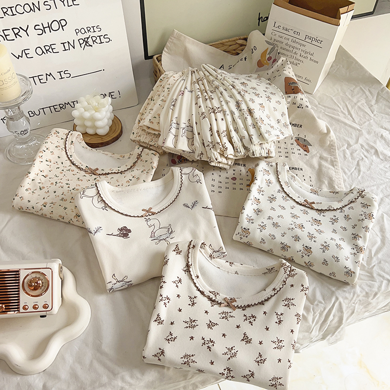 2025秋冬新款儿童德绒小碎花内衣套装女童婴儿秋衣秋裤睡衣家居服