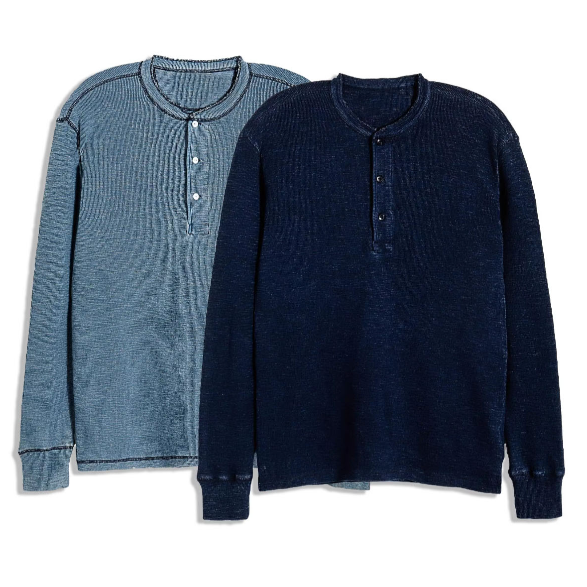 双R Waffle-Knit Henley 靛蓝华夫格亨利领长袖T恤衫Y