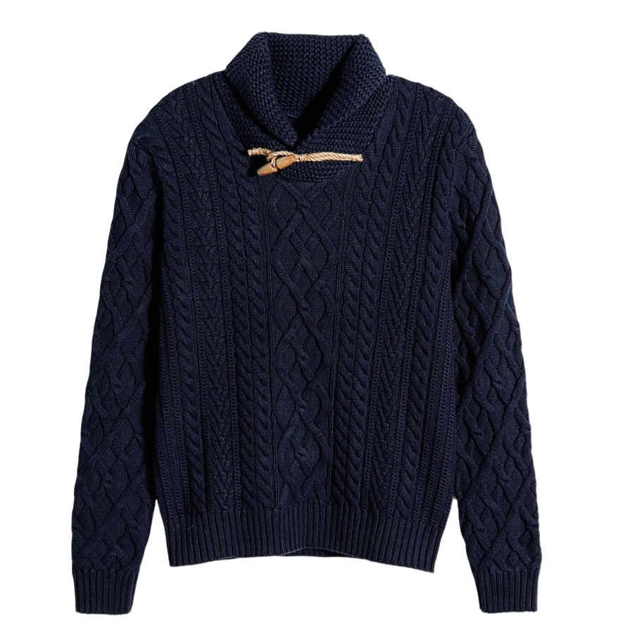 R 无主标 美式经典 100%棉加厚复古扭花木口青果领毛衣Y