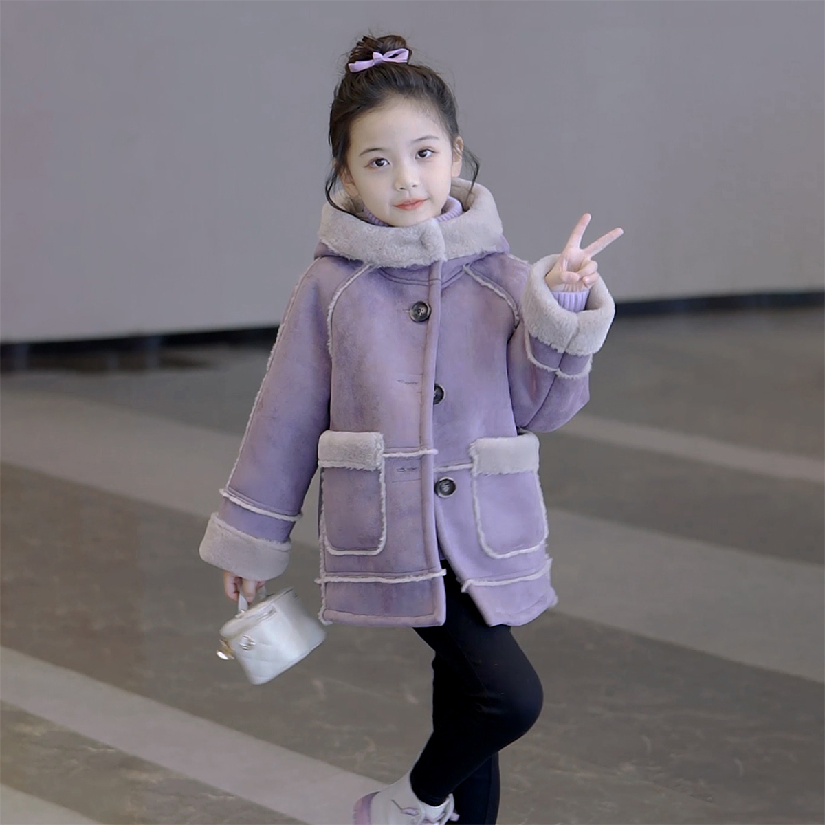 媛媛公主【凛冽蔷薇】冬季女童中大童加绒翻领外套63408T706