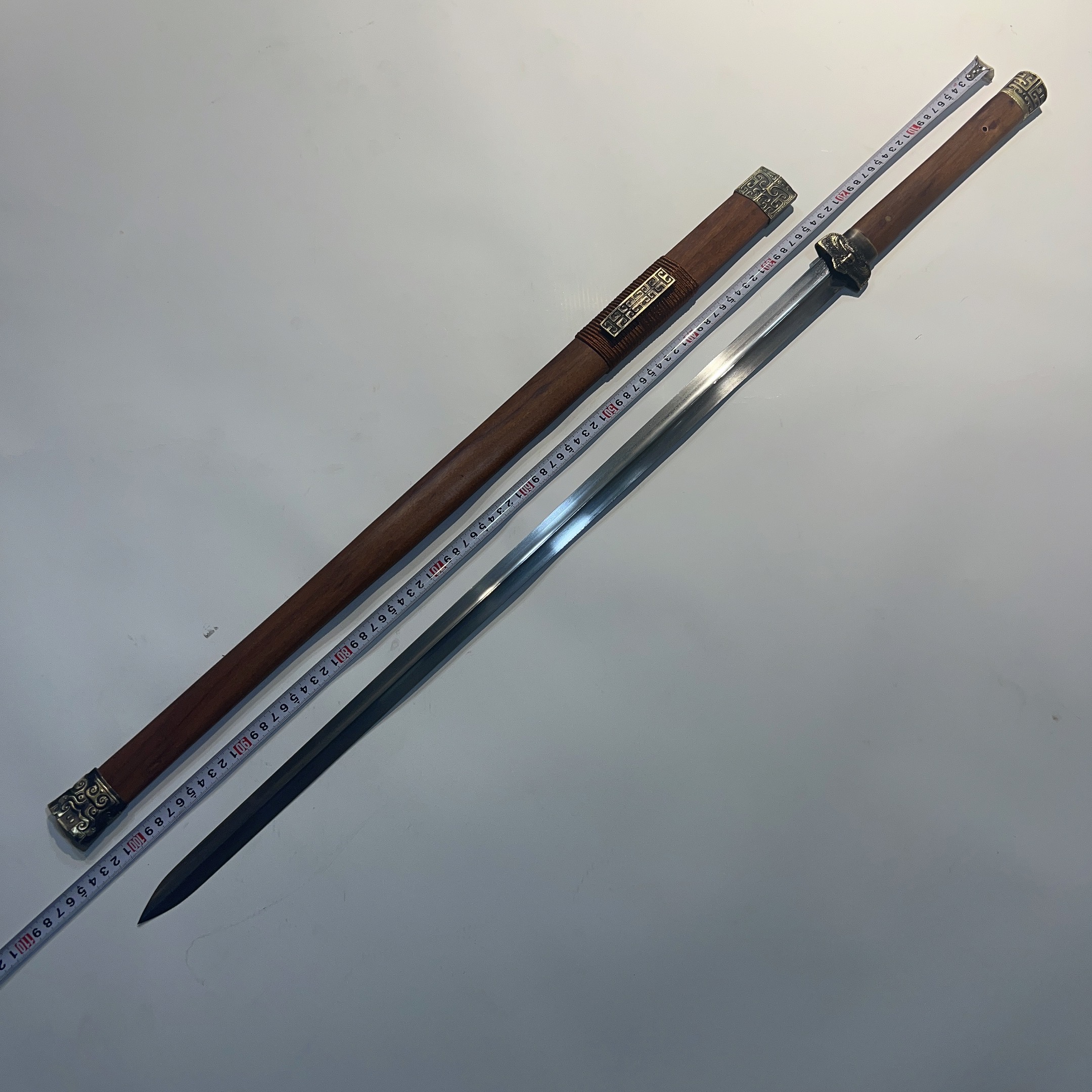 唐人单手武术剑黄铜装手工古法锻造自炼钢未开刃