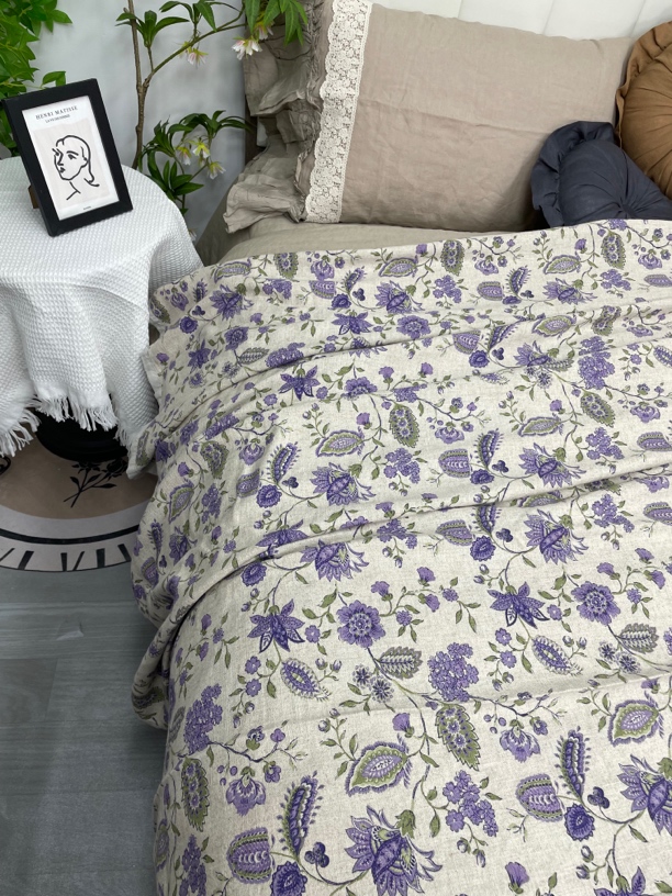 【鸢紫花凉席】9支加厚亚麻印花床单/软凉席柔软不扎