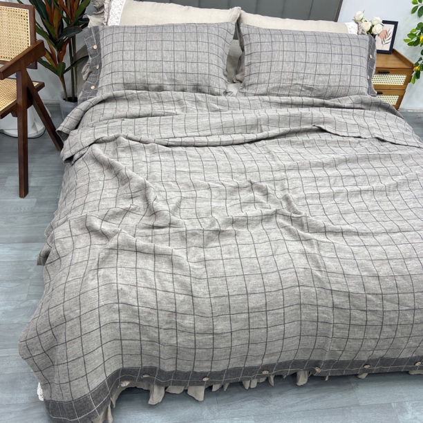 高端货！法国客户订单尾料汉麻雨露色织四件套