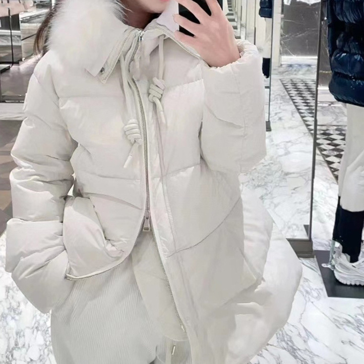 收腰大毛领鹅绒服高端连帽羽绒服平湖女装短款小众白色黑色女款冬