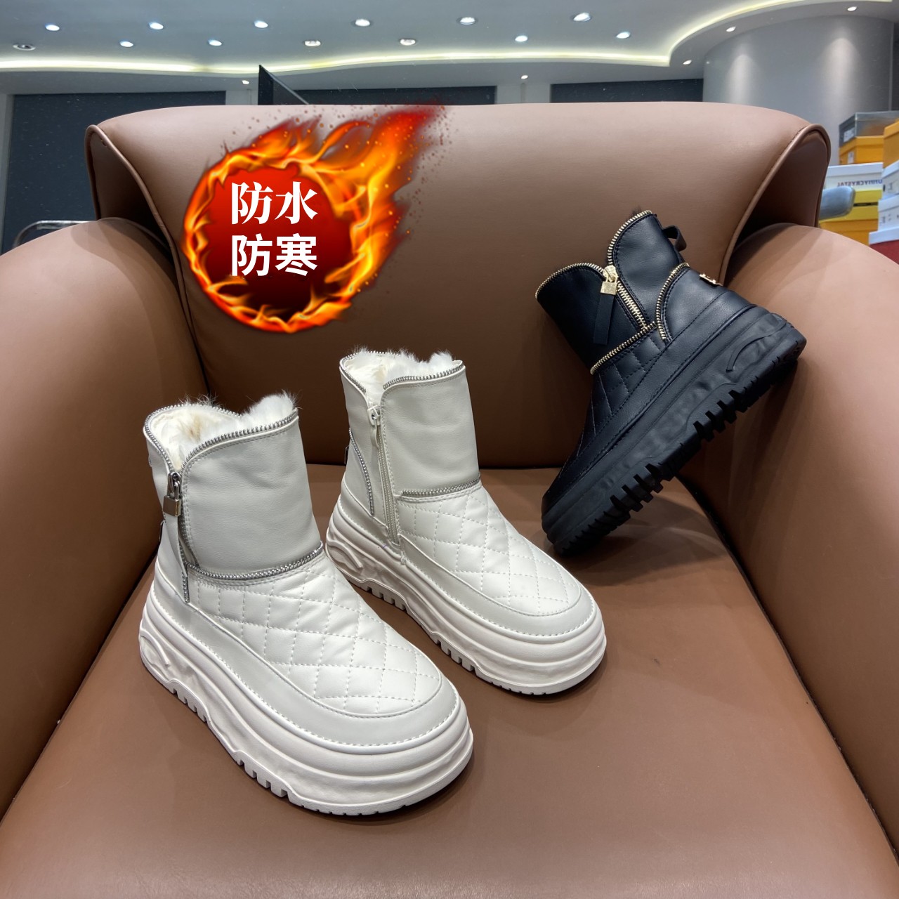zy518雪地靴女加绒加厚2023冬季新款保暖棉鞋百搭厚底女靴防水