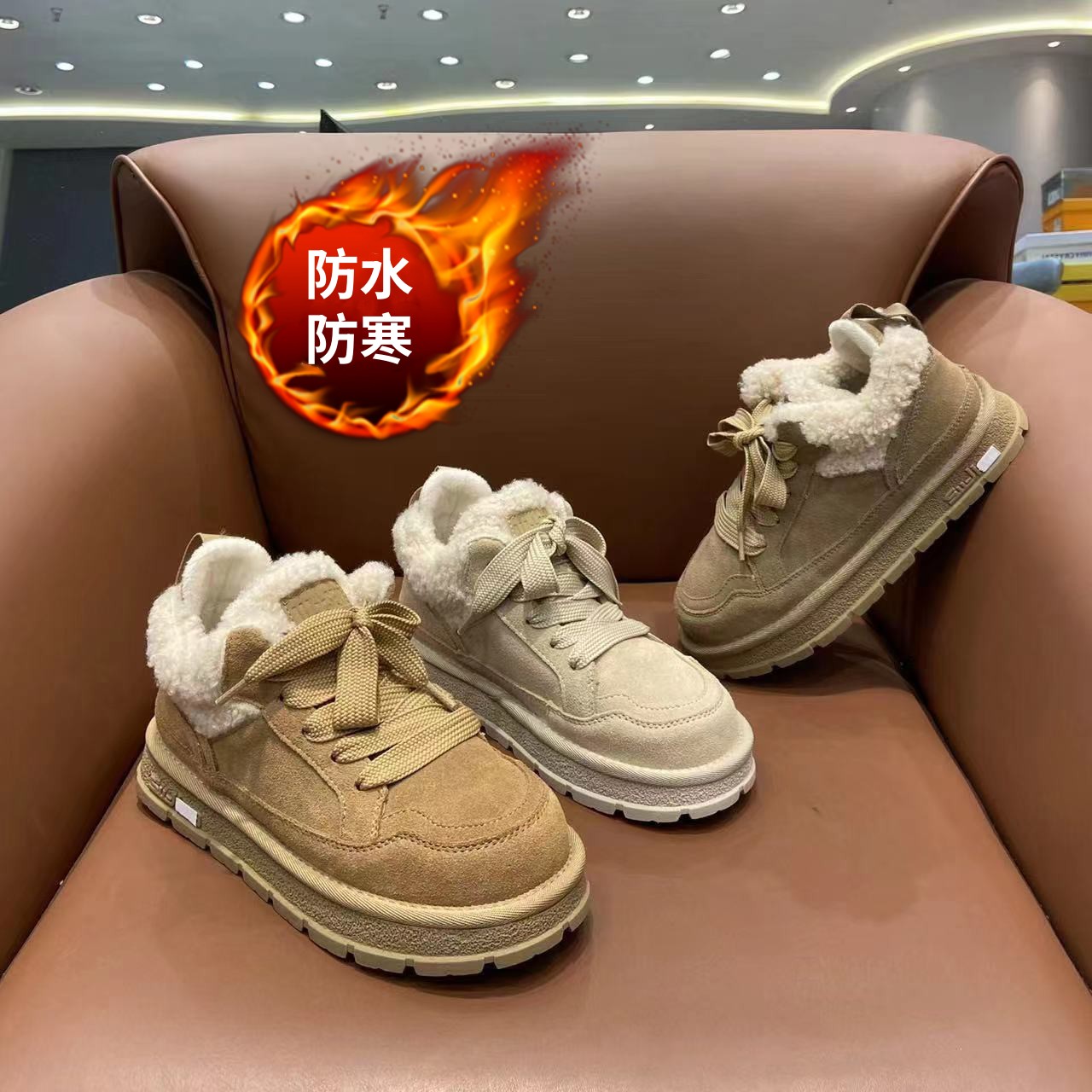 厚底雪地靴女2023冬季新款增高加绒加厚防水时尚百搭保暖软底女款