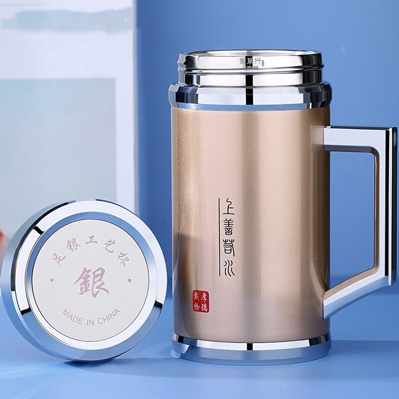 足银银制品  999足银内胆银水杯官方正品男女士上善银保温杯子