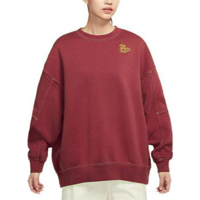 Nike/耐克 印花logo 起绒运动圆领卫衣 女款 灯草褐红DQ9146-677