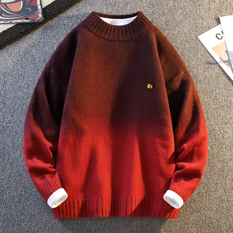 Mexican/稻草人秋冬新款潮流渐变港风圆领休闲毛衣男士针织打底衫