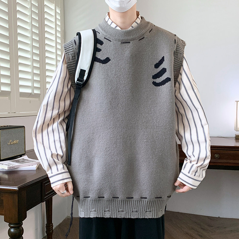 Mexican/稻草人2024秋冬时尚潮流时尚学院风马甲针织毛衣男打底衫