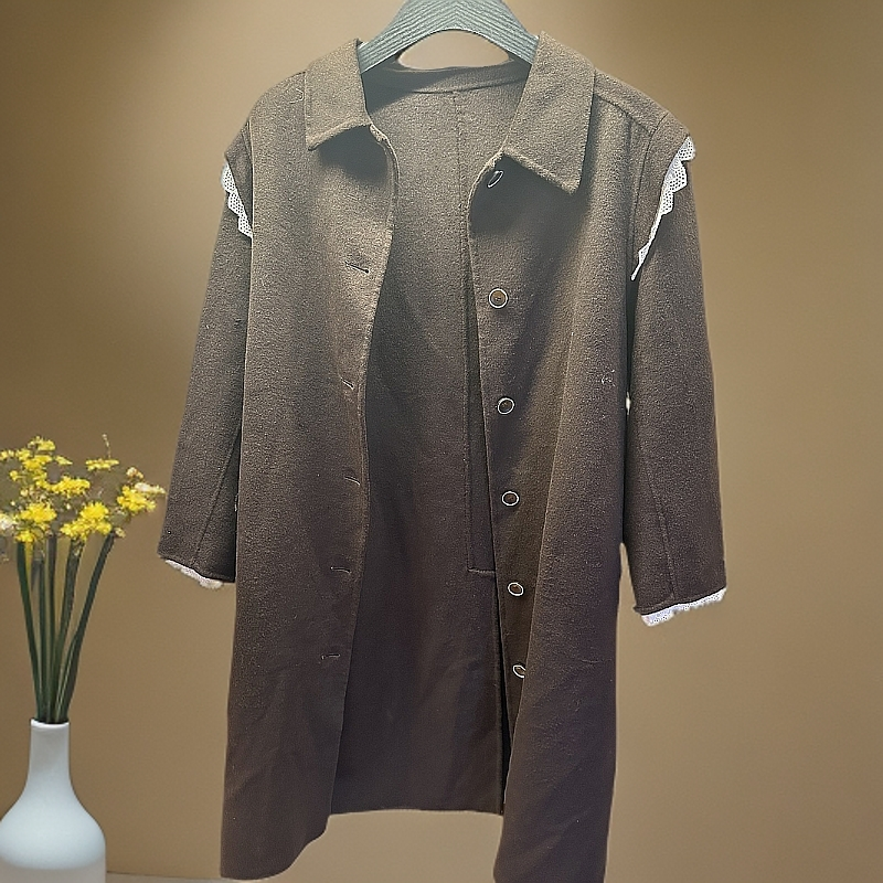 2024新款时尚百搭棕色长款羊毛大衣