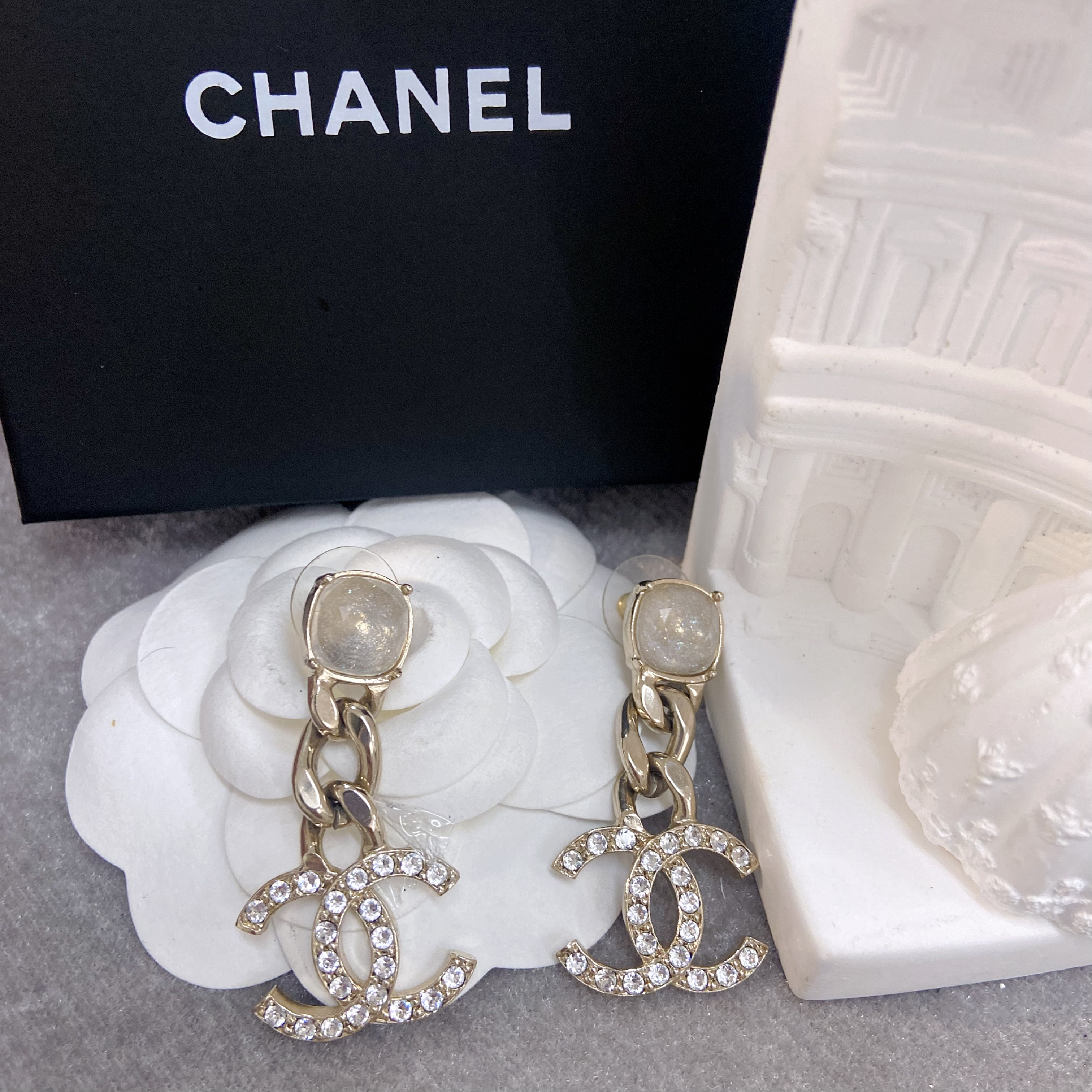 全新未使用 Chanel/香奈儿 法式气质方糖琉璃锁骨链耳钉23C