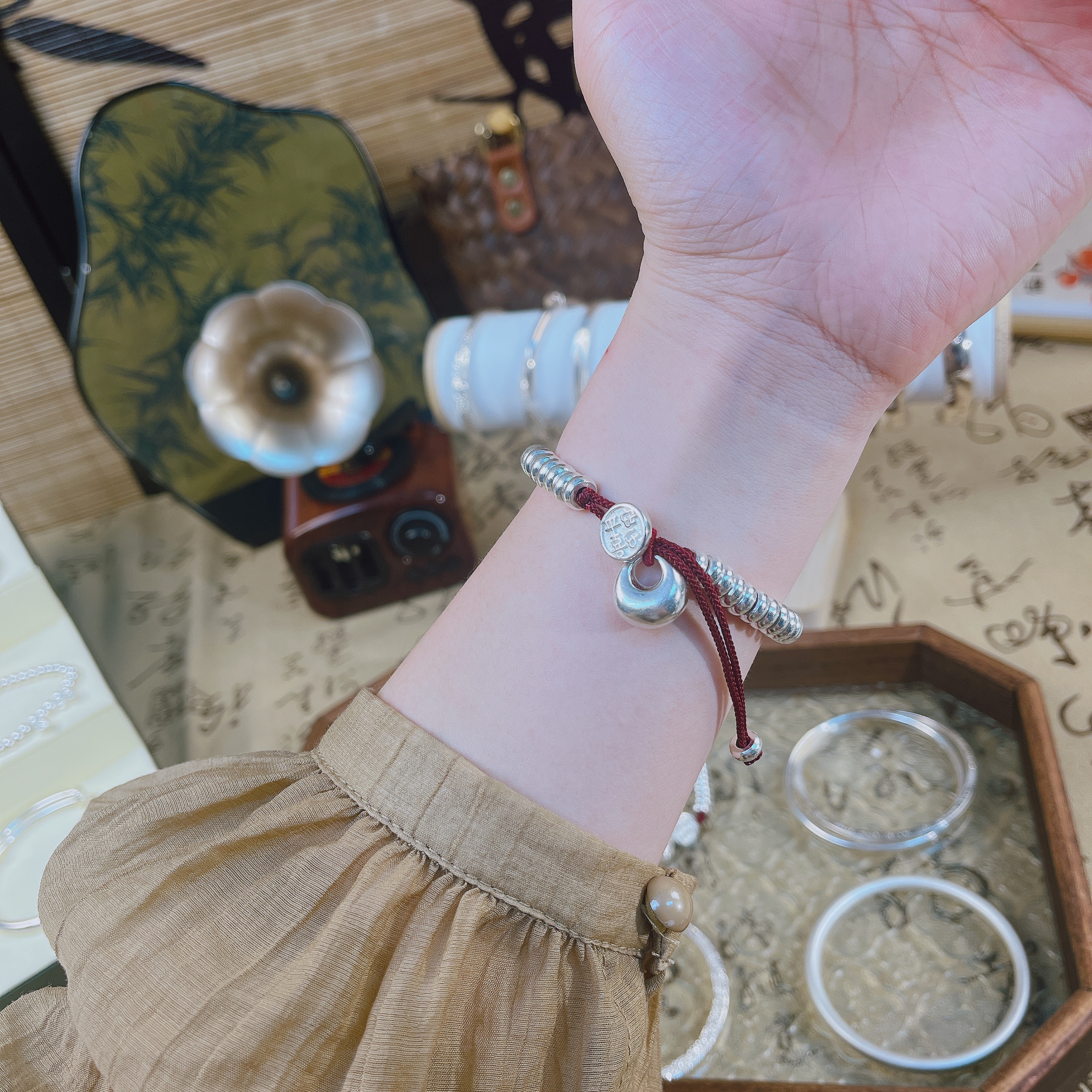 足银银制品 足银999.9碎银几两手链盘缠手链胖福珠珠纯手工（666）