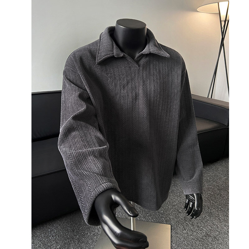 vintage麦穗纹提花重磅卫衣男春秋加绒潮牌套头上衣宽松中山外套