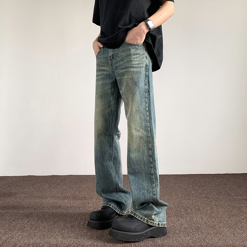 cleanfit水洗微喇牛仔裤男春夏美式高街vibe潮牌高级大码直筒裤子