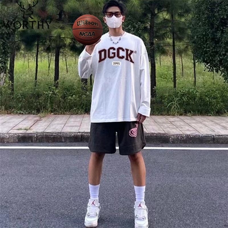 春季长袖T恤男美式运动圆领速干透气篮球投篮服开衩宽松训练服