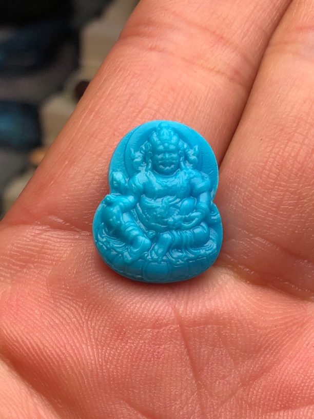 原矿绿松石黄财神吊坠