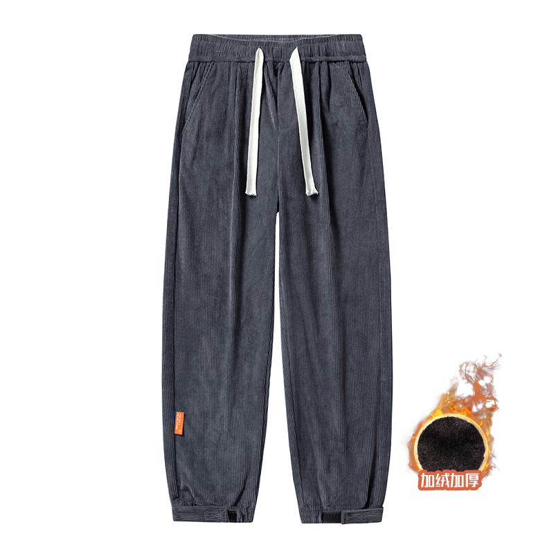 美式复古潮牌纯色加绒保暖抽绳卫裤秋冬季新款休闲宽松百搭束脚裤