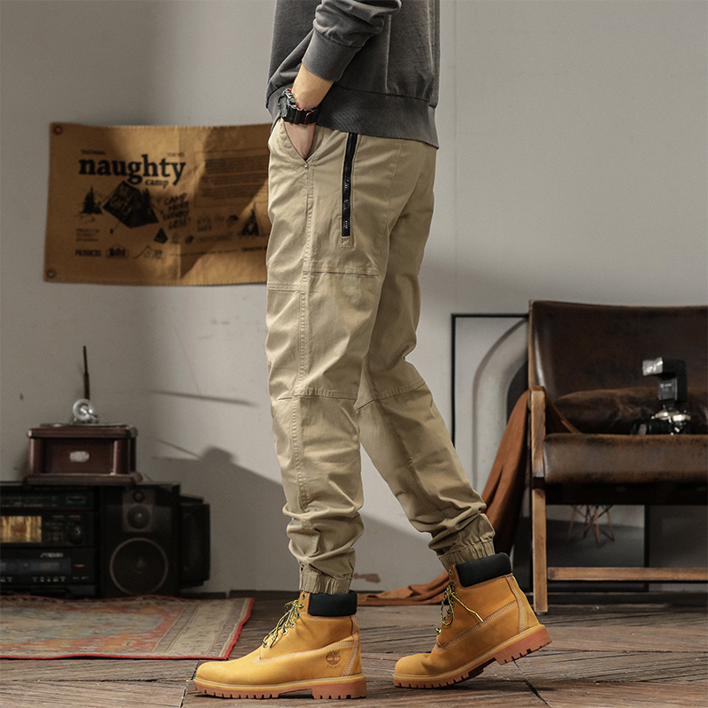 新款美式复古休闲工装裤子潮流时尚百搭宽松男士低腰微弹束脚裤男