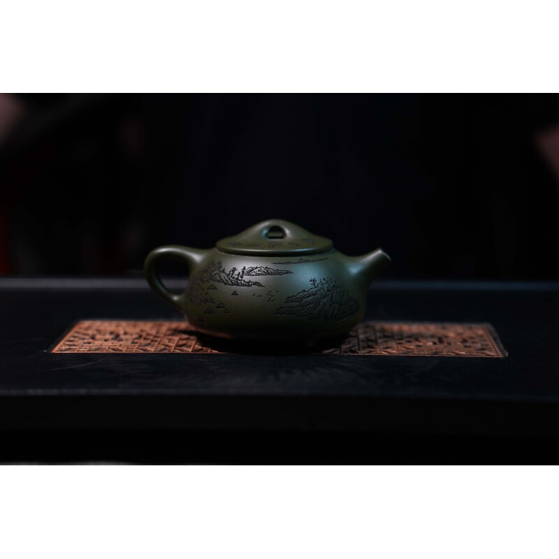 绿泥山水凤鸣景舟石瓢壶【维】