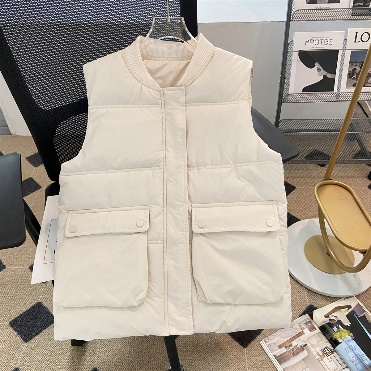 8802胖mm秋冬新款棉服马甲女韩版百搭短款背心马夹宽松外穿外套潮