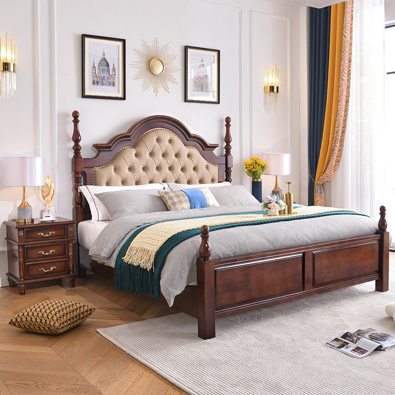美式实木床现代简约1.8米双人床主卧1.5米软包婚床高箱储物大床