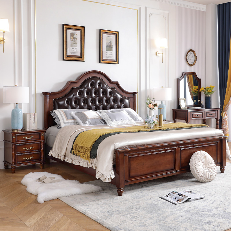 美式高档实木双人床家用卧室法式大床主卧一米八简约现代床箱体床