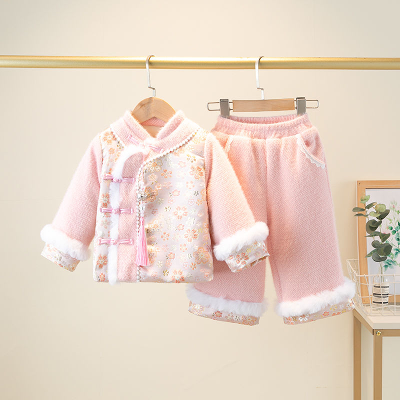 秋冬拜年服唐装儿童公主新年服套装宝宝中国风加绒加厚过年幼儿冬