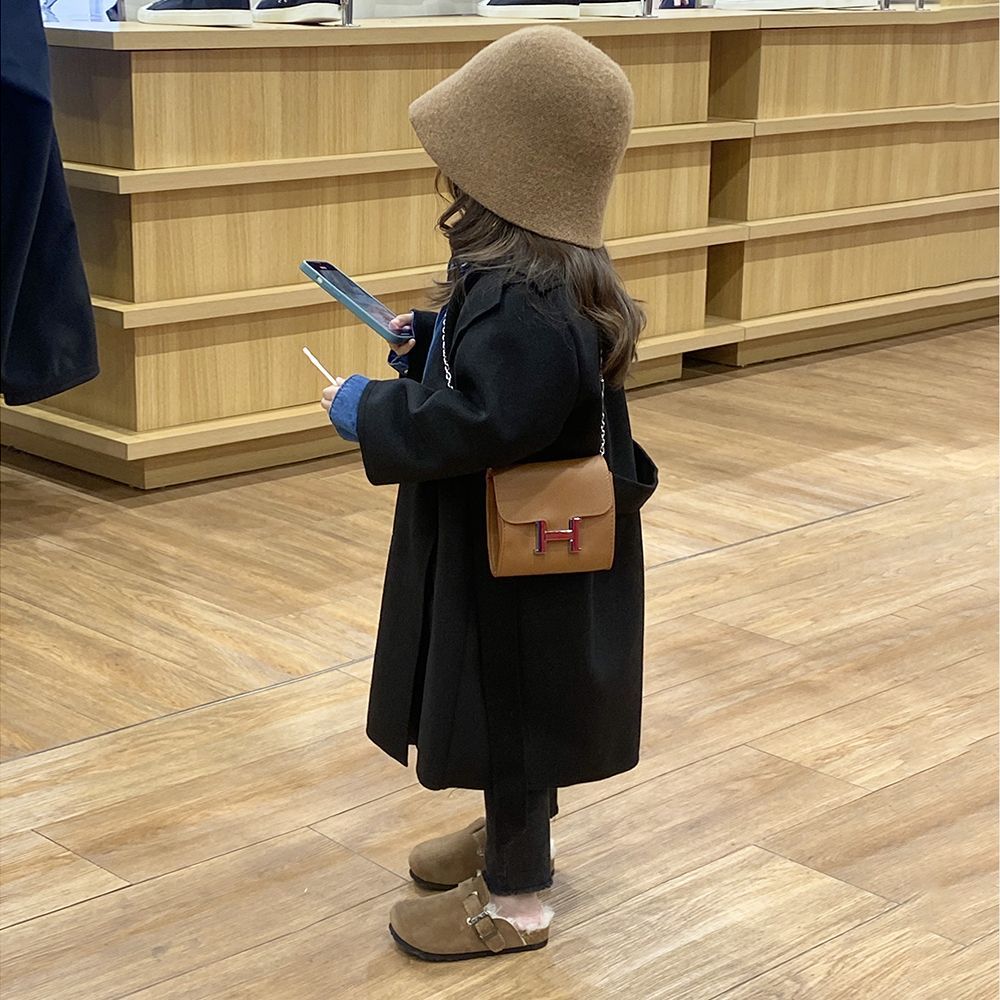 童装女童秋冬儿童大衣洋气时尚女主黑色中长款宝宝毛呢