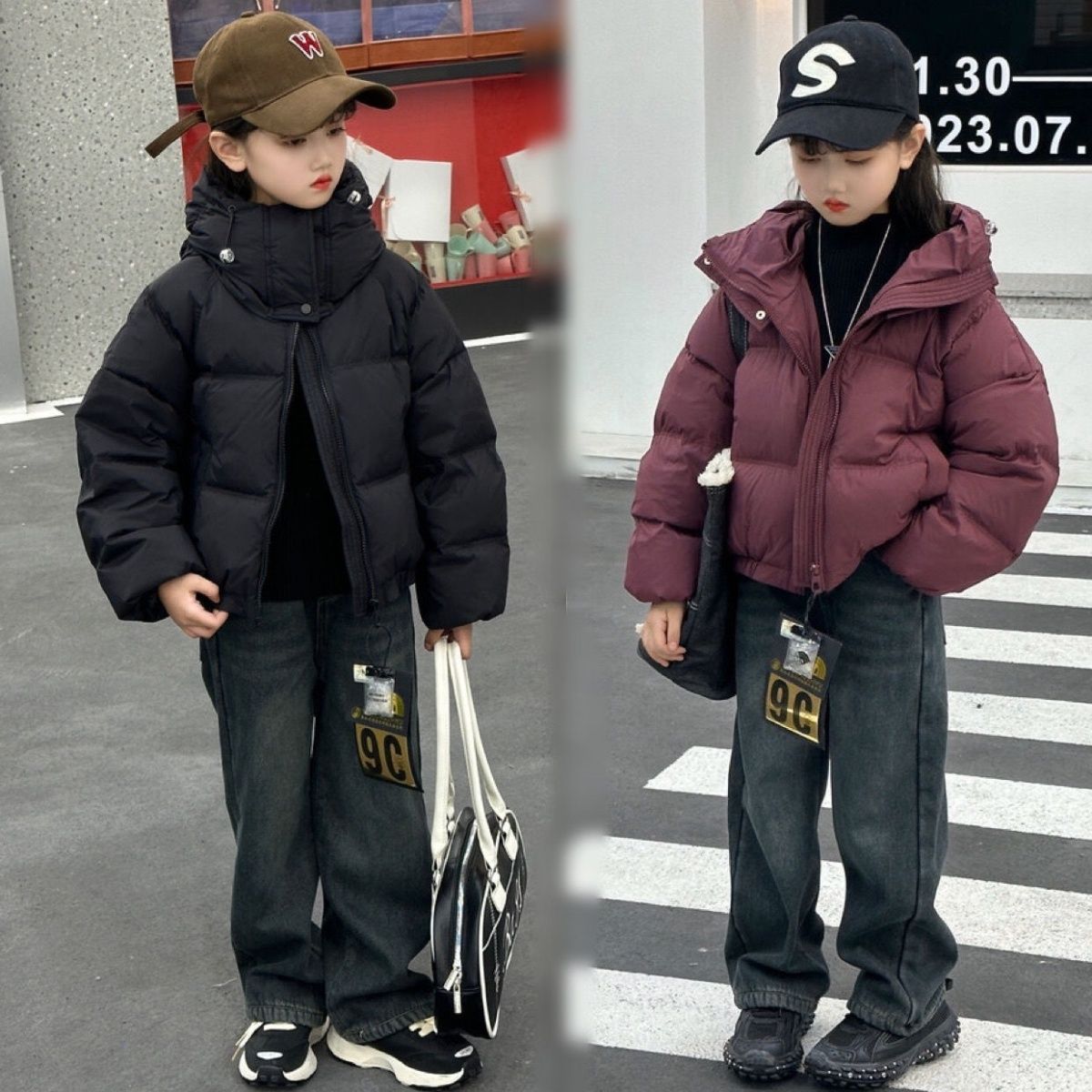 保暖冬装套装2024新款洋气棉袄女大童秋冬棉衣加绒牛仔裤两件套