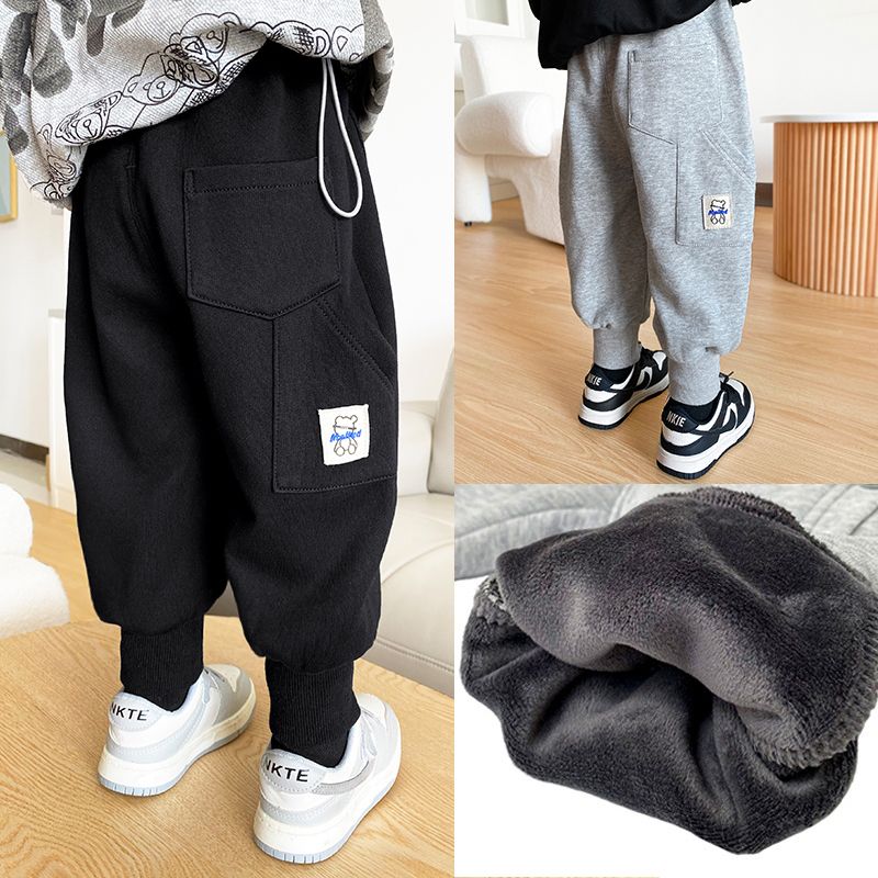 儿童裤子2024秋冬新款宝宝加绒加厚洋气帅气宽松休闲裤薄绒一体绒