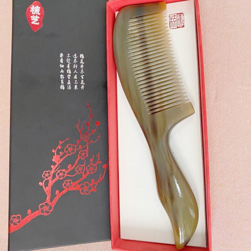 精品加大号加厚家用牦牛角经典圆柄按摩梳防静电大气送礼佳品