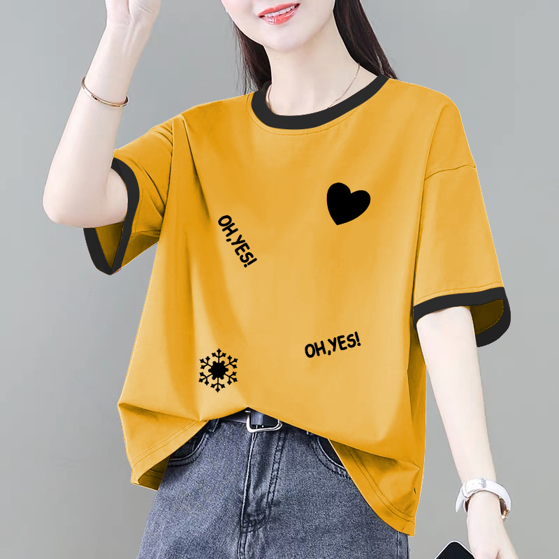 100%纯棉短袖女2024夏季新款宽松潮流印花t恤设计感上衣