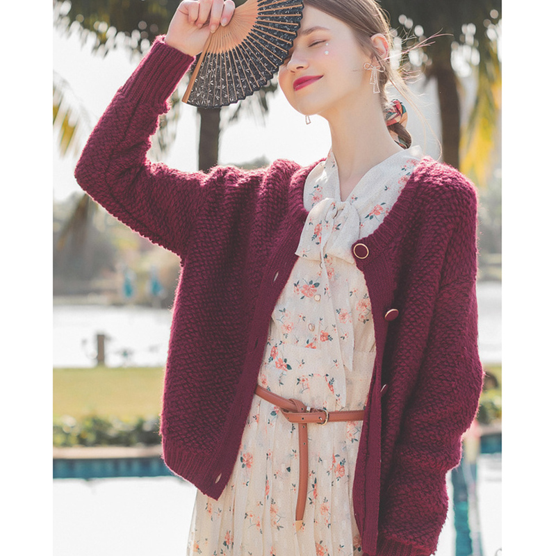 LAGOGO春秋冬款红色毛衣遮肉显瘦时尚款专柜同款纯色网红女士圆领