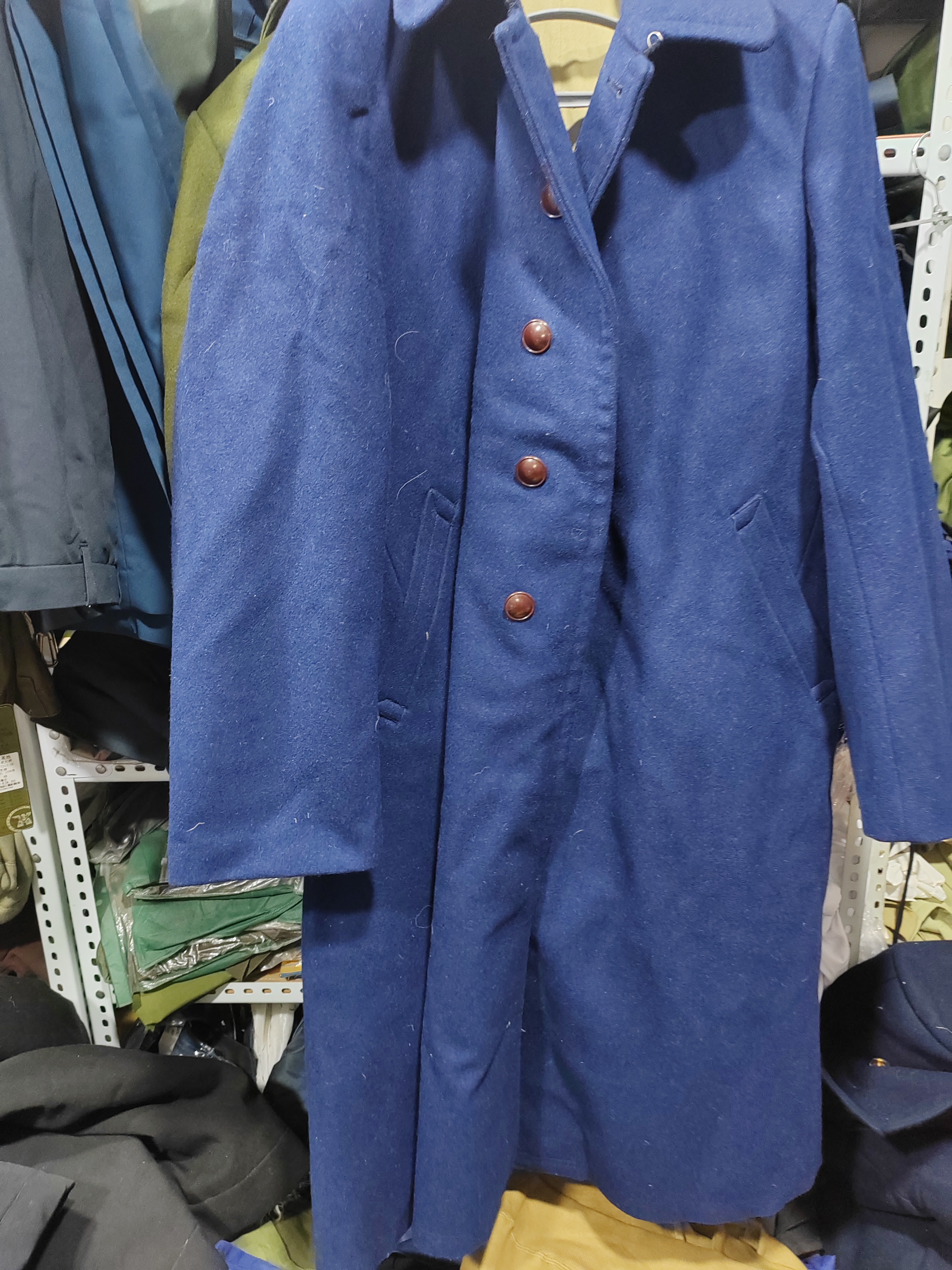 经典蓝色男士毛呢大衣胶木扣长款保暖加厚呢子大衣